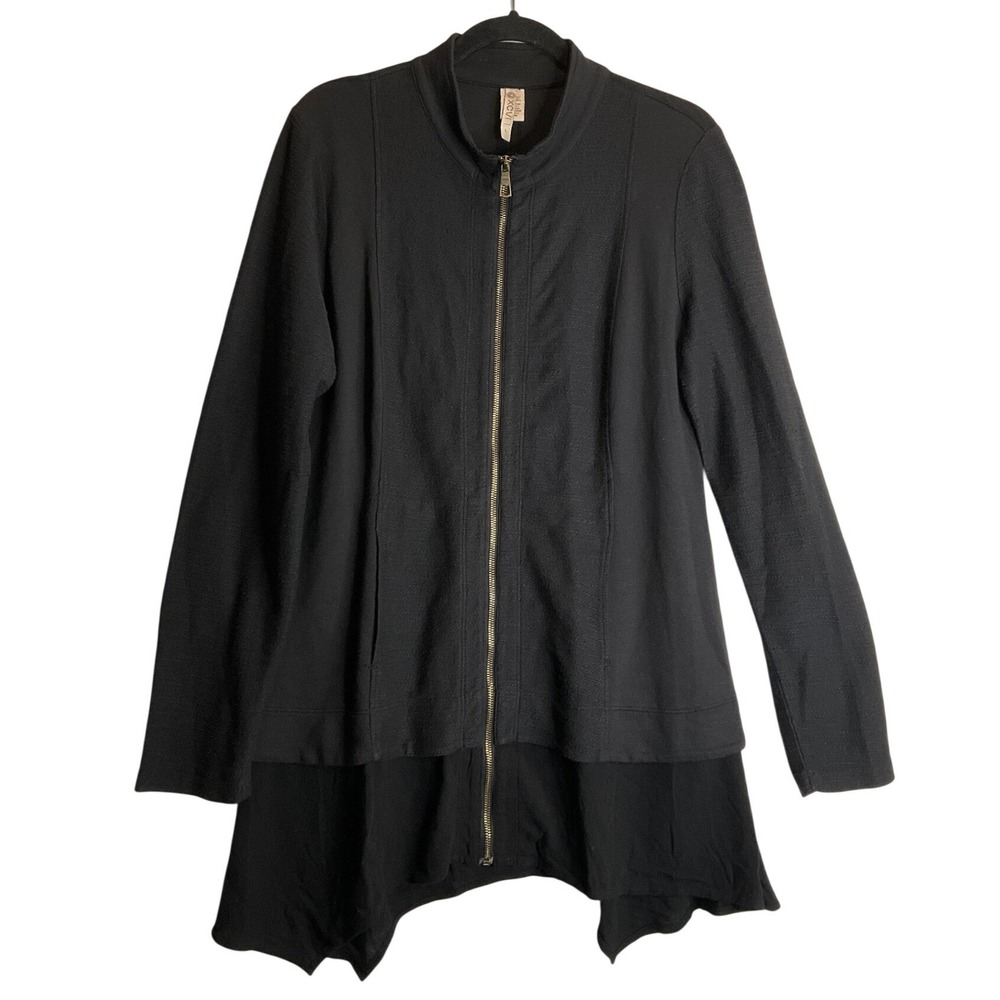 XCVI Mixed Media Zip Front Tunic Jacket Cardigan Top Pockets Lagenlook Boho L